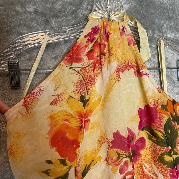 TRAMP Women Y2K Silk Colorful Floral Halter Neck Relaxed Fit Tank Top L - Picture 3 of 11
